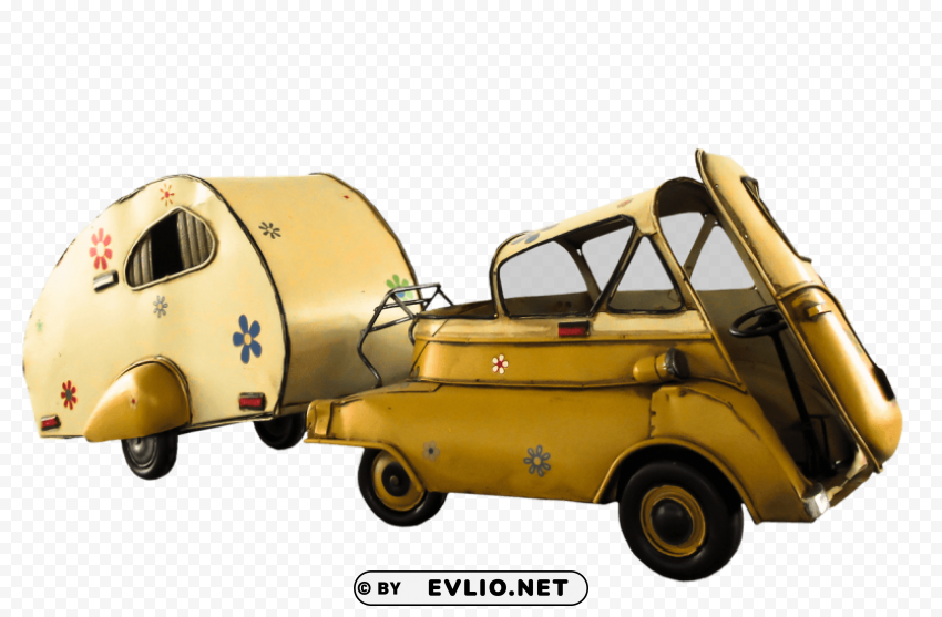 vintage small car with camper side view Free PNG download no background