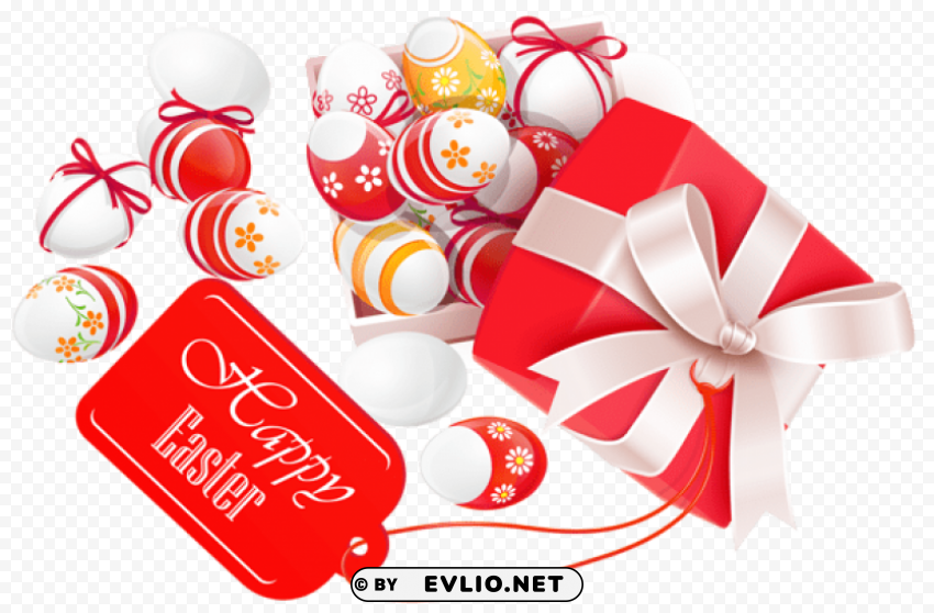 happy easter red box with eggspicture PNG Image with Clear Background Isolated