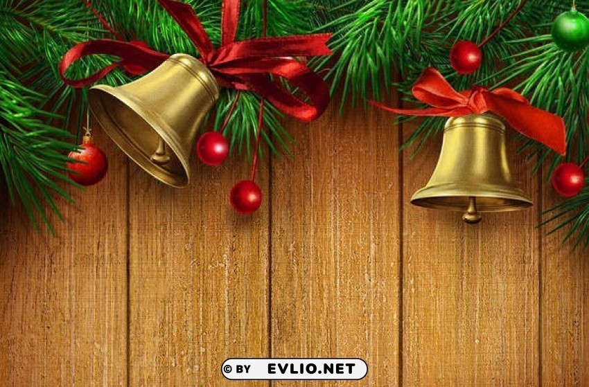 christmas woodenwith gold bells-and red ribbon Isolated Artwork with Clear Background in PNG