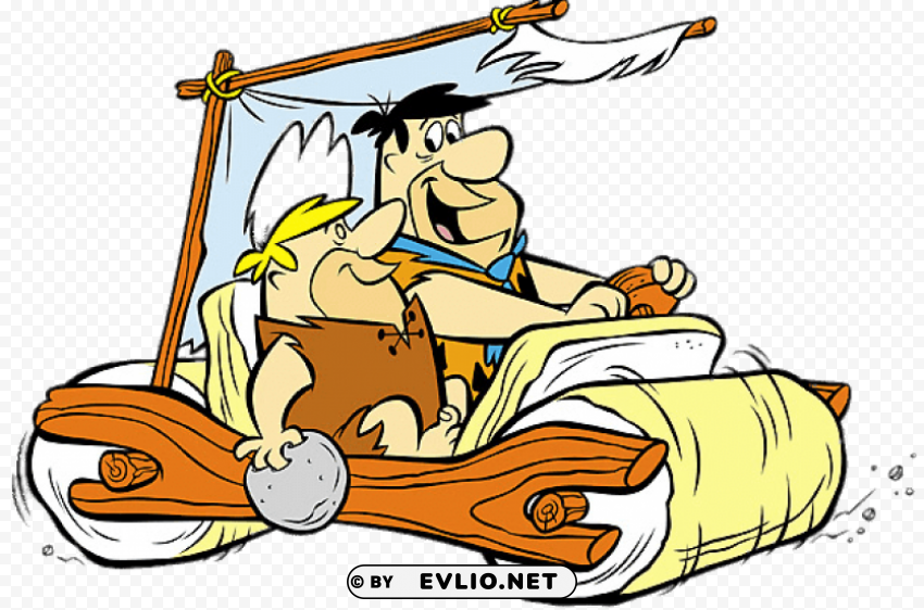 the flintstones fred and barney in car PNG for educational projects