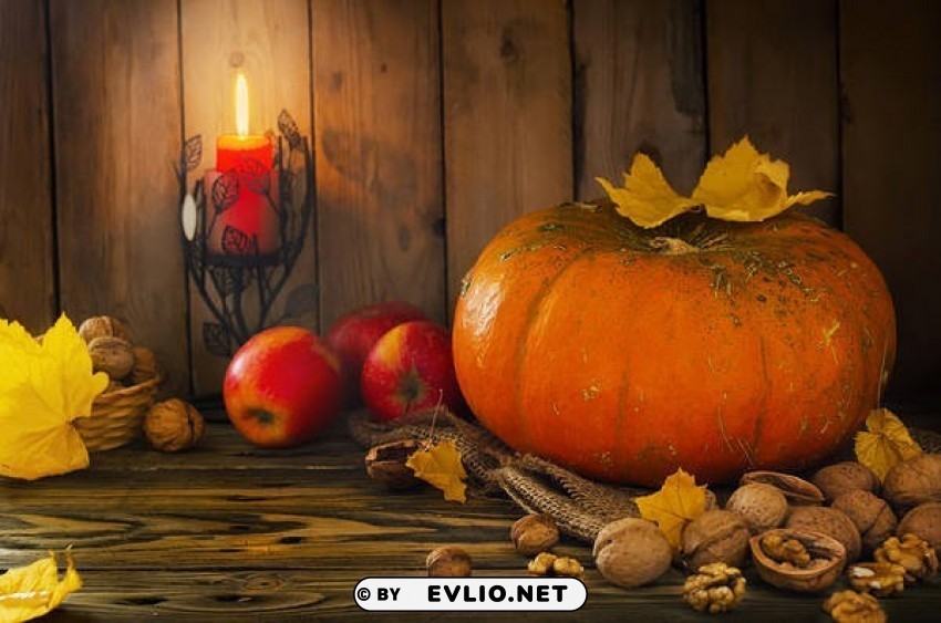 Beautiful Autumnwith Pumpkin And Candle PNG Files With Transparent Canvas Collection