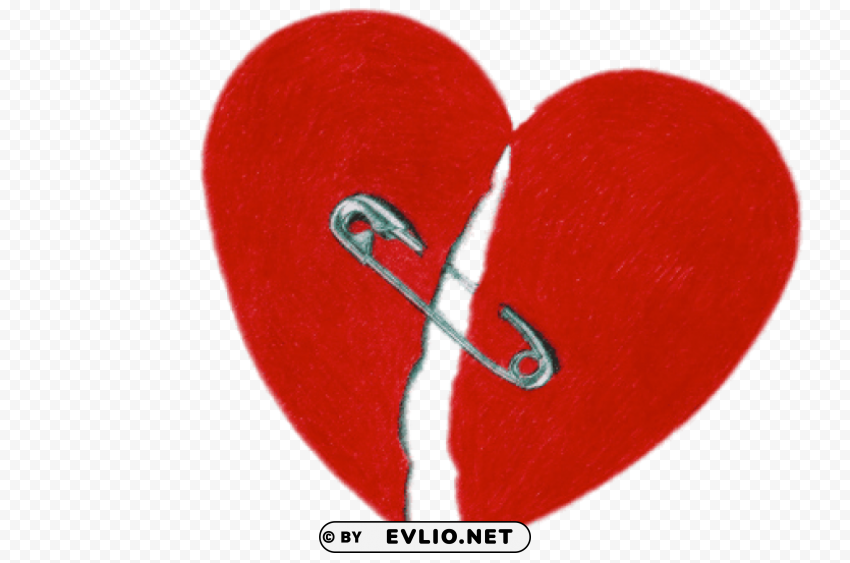 broken heart with safety pin PNG Isolated Object on Clear Background