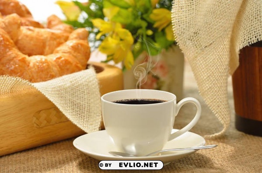 morning coffee and croissant PNG Image with Isolated Icon