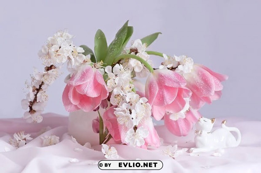 springwith delicate pink tulips Transparent PNG Isolated Object