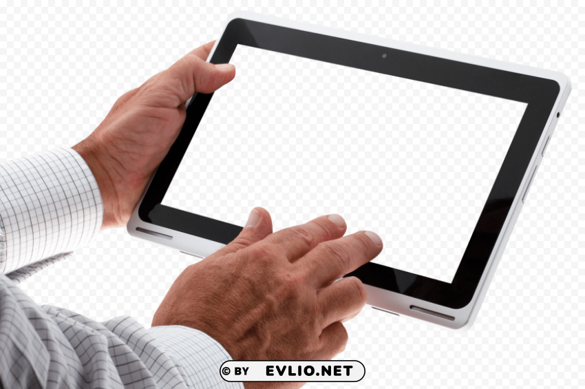 Hand Using Tablet PNG with clear overlay