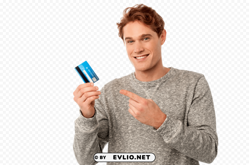 Man Holding Credit Card Clear Background PNG Isolated Subject