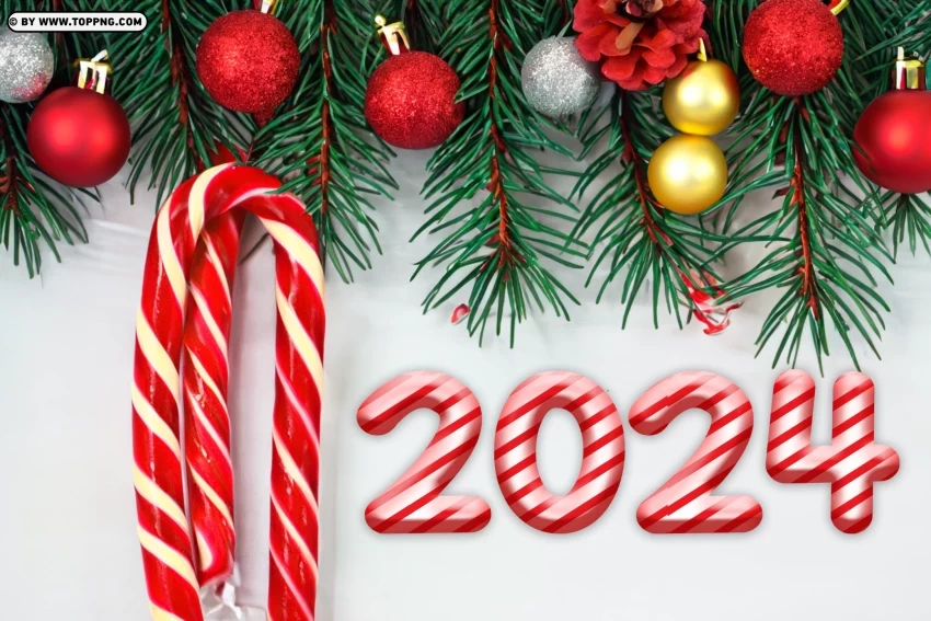 2024 Happy New Year With Candy Cane Background PNG design elements