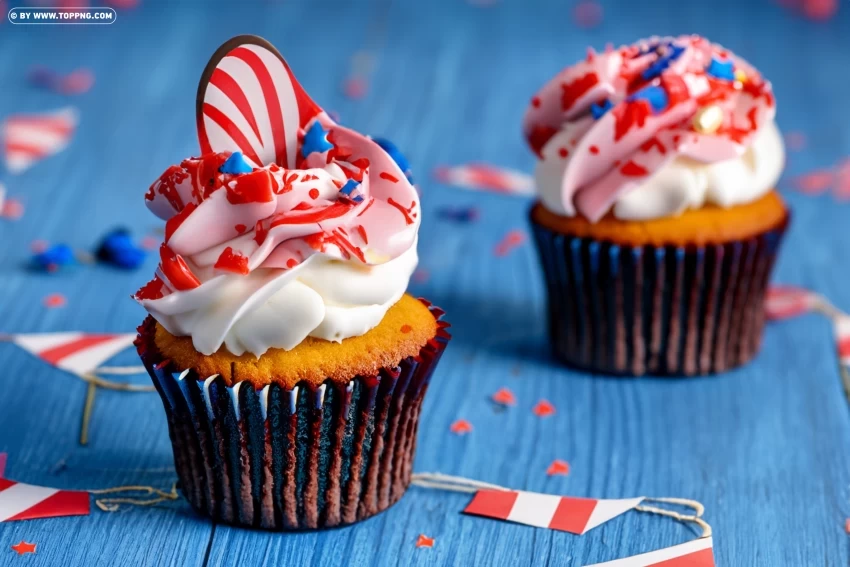 4th of July Cupcake Clipart High-quality transparent PNG images comprehensive set
