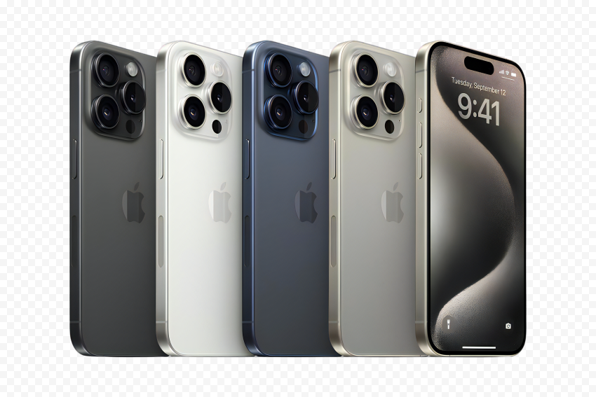Apple iPhone 15 Pro Max Lineup Colorful Titanium High-quality transparent PNG images comprehensive set