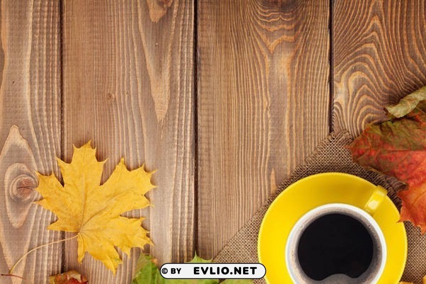 Autumnwith Yellow Cup Of Coffee Isolated PNG Item In HighResolution