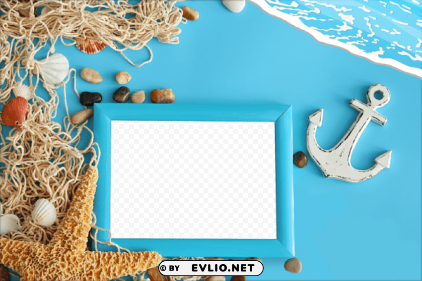 Blue Summer Transparent Frame Free PNG Images With Alpha Channel Set