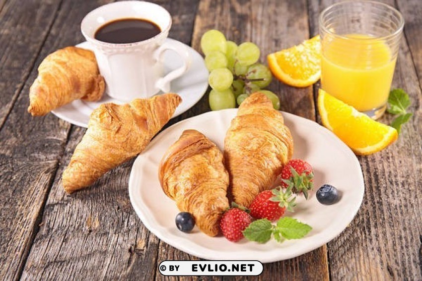 breakfast with croissants and coffee PNG images free download transparent background