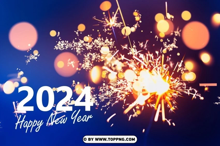 Elegant 2024 Celebration Premium 4K Wallpaper Featuring Sparklers, Bokeh, and Fireworks - Image ID 230a1df1