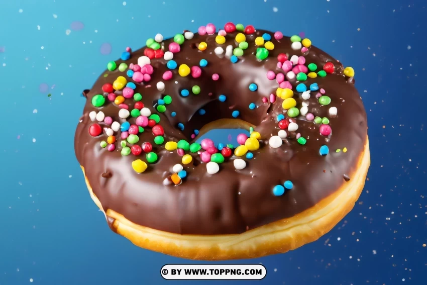 Chocolate donut on blue Clear Background Isolated PNG Object
