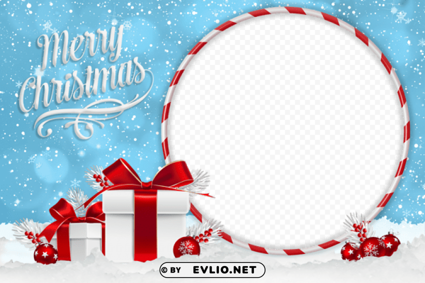 christmas blue photo frame with christmas gifts PNG images with clear backgrounds