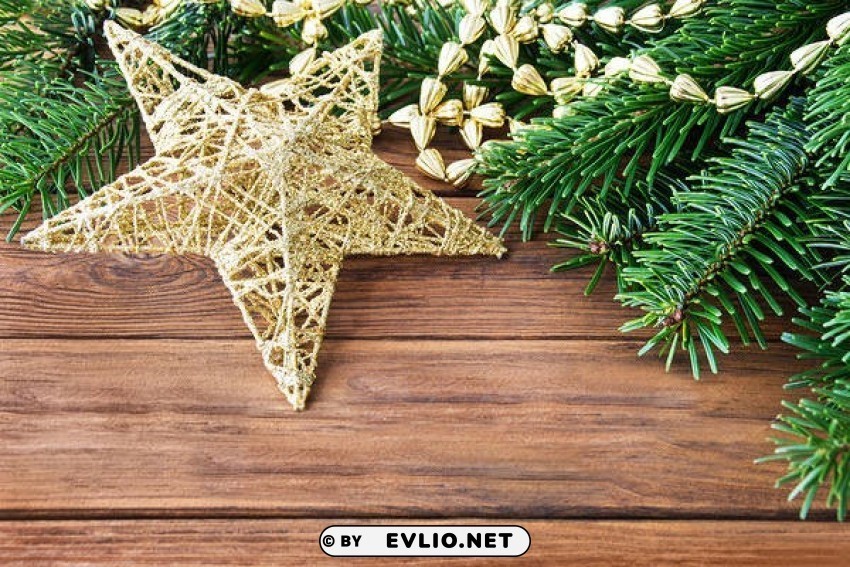 christmas golden star and pine branches Clear Background Isolated PNG Icon