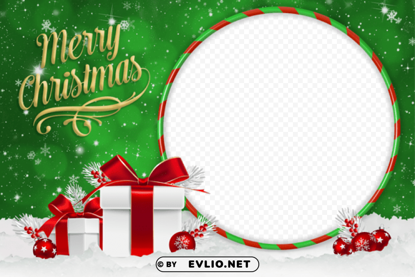 christmas green photo frame with christmas gifts PNG images with clear background