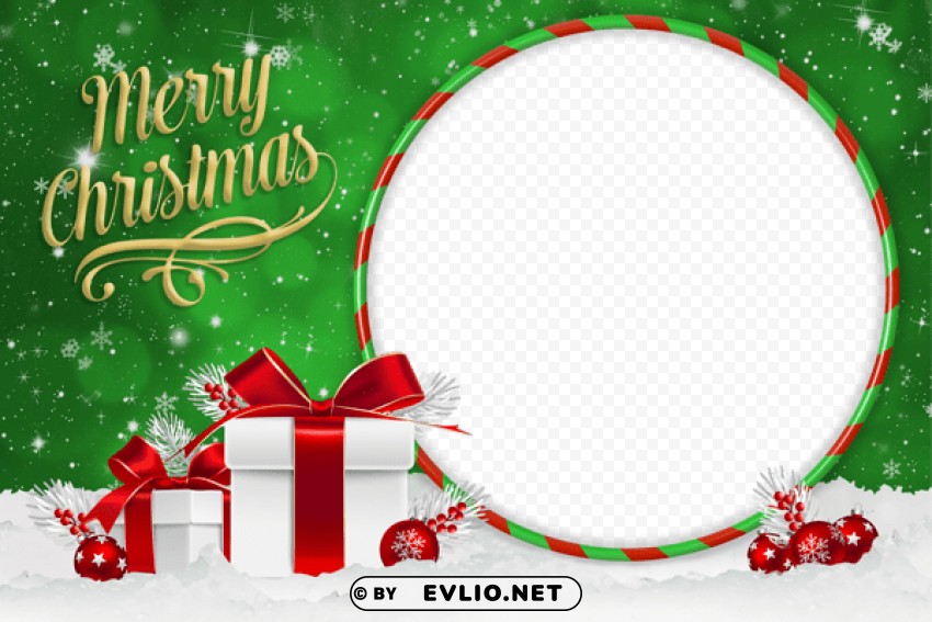 christmas green photo frame with christmas gifts PNG images with clear background background best stock photos - Image ID be80d12c