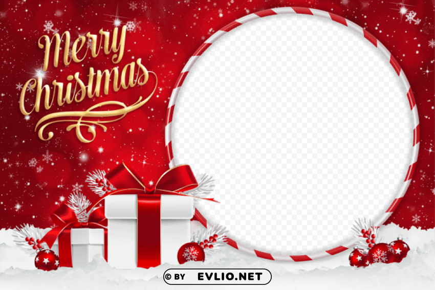 christmas red photo frame with christmas gifts PNG images with clear alpha layer