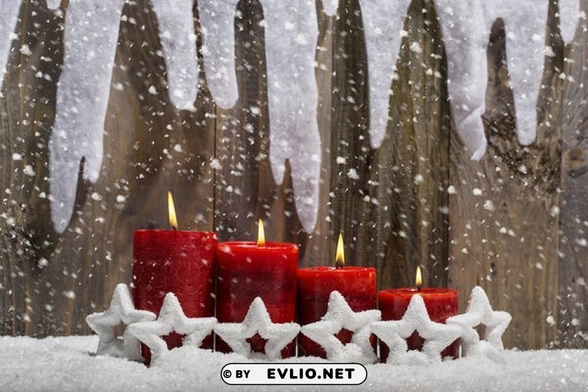 christmas snowywith red candles Isolated Subject in Transparent PNG