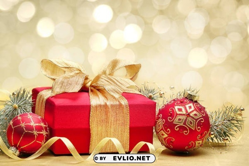 christmaswith red gift and ornaments Isolated Artwork in Transparent PNG Format