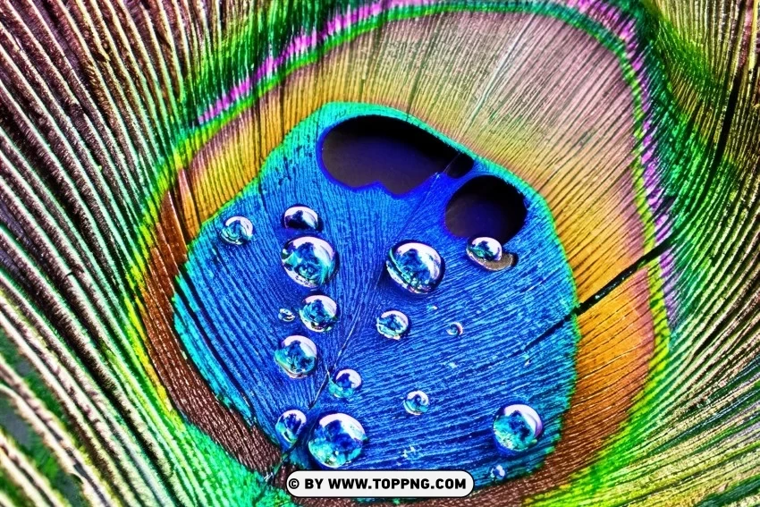 Close-Up Elegance Water Droplet and Peacock Feather Isolated Graphic on HighResolution Transparent PNG