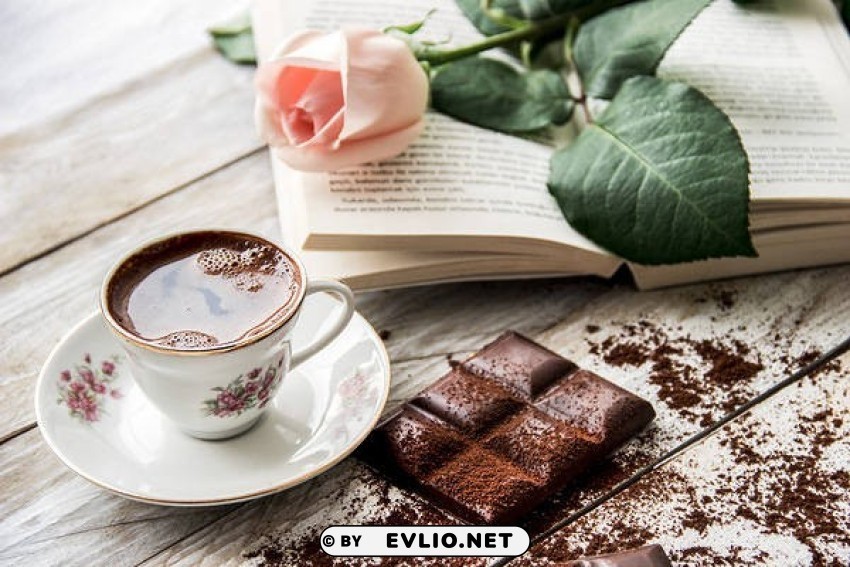 Coffee Chocolate And Rose PNG Image With No Background