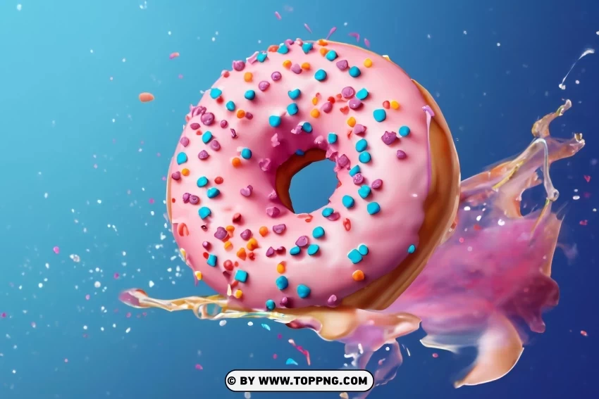 Colorful Flying Doughnuts Pink and Blue with Sprinkles on Blue Clear background PNG clip arts