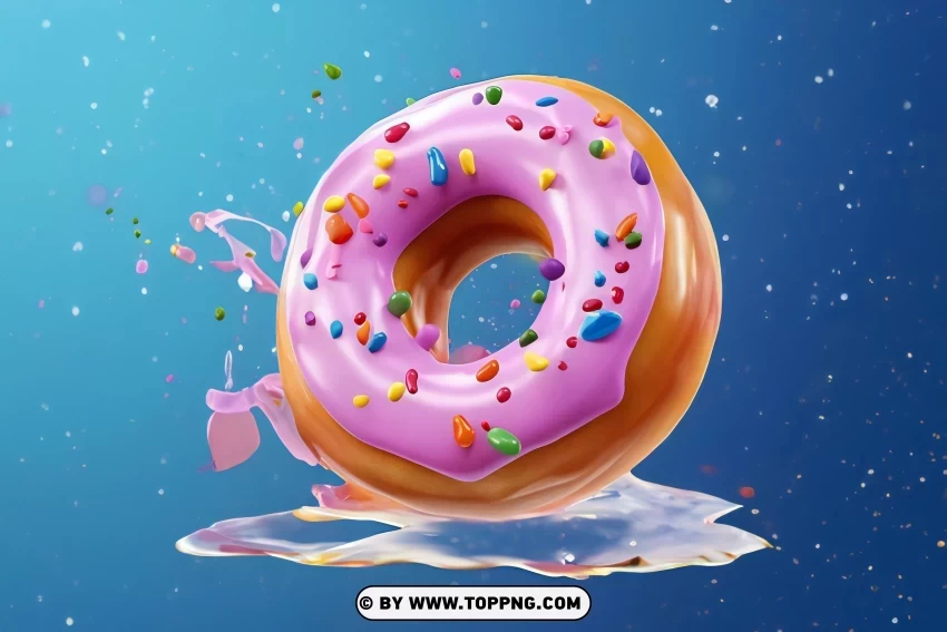 Colorful Glazed Donuts with Splashes on Blue Clear background PNG images bulk