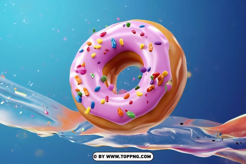 Colorful Glazed Donuts With Splashes On Blue Clear Background PNG Images Diverse Assortment