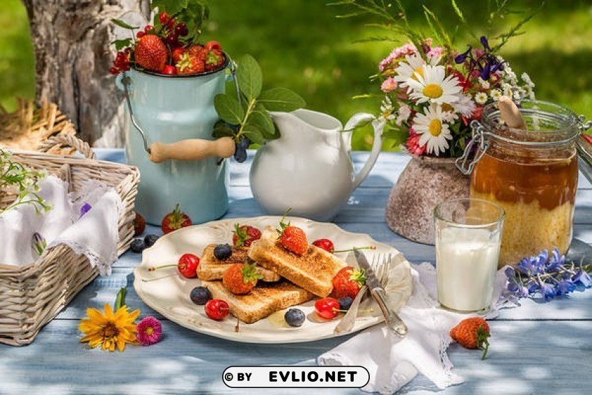 country breakfast with polish flowers PNG images free