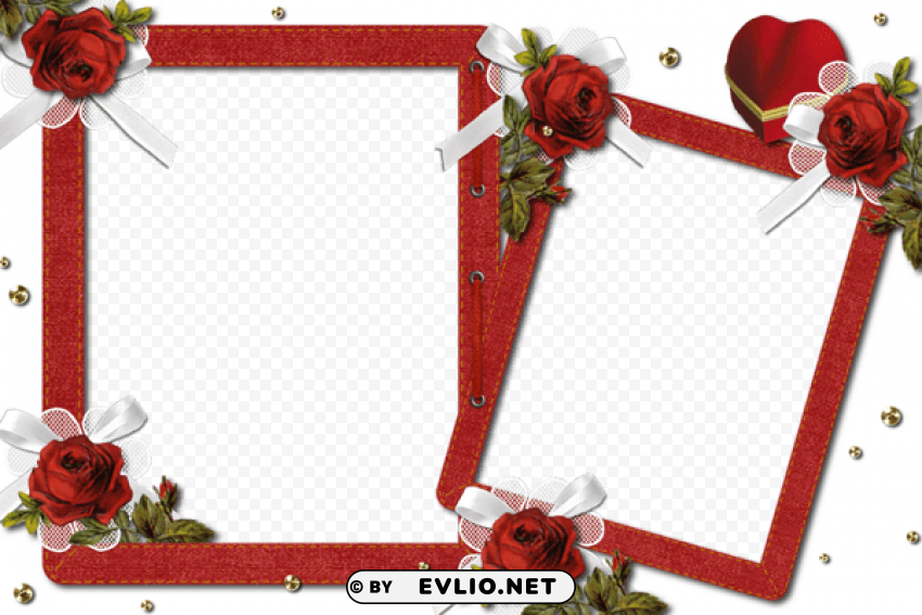 double romantic transparent photo frame with roses CleanCut Background Isolated PNG Graphic