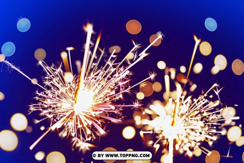 Elevate Your Celebration Premium Bokeh Lights and Sparklers on a Dark Blue Night Sky PNG images with alpha mask