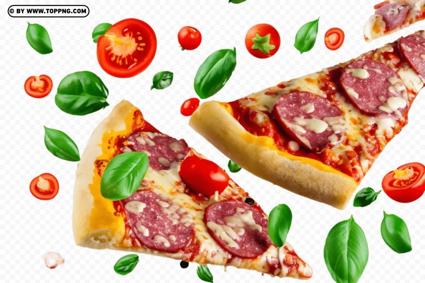 Flying Ingredients Pizza Slice Italian Cuisine Free Isolated Character in Transparent PNG Format