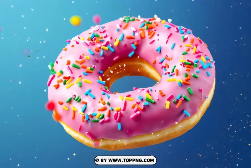 Flying Sweet Doughnuts Pink and Blue with Sprinkles on Blue Clear Background PNG Isolated Element Detail - Image ID b9647eab