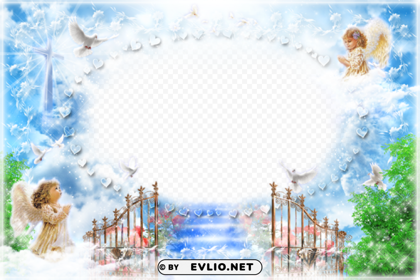 Frame Angels At The Gates Of Heaven PNG Graphic Isolated On Transparent Background