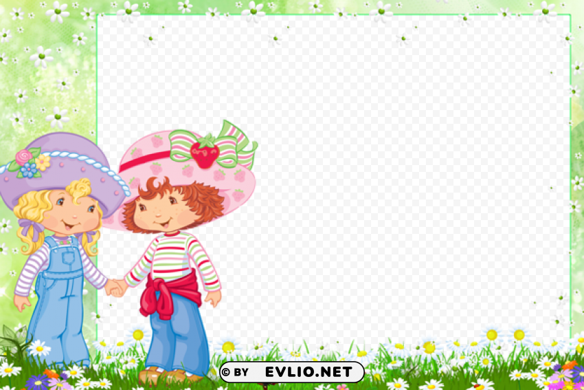 frame with strawberry shortcake and friend ClearCut Background PNG Isolated Element