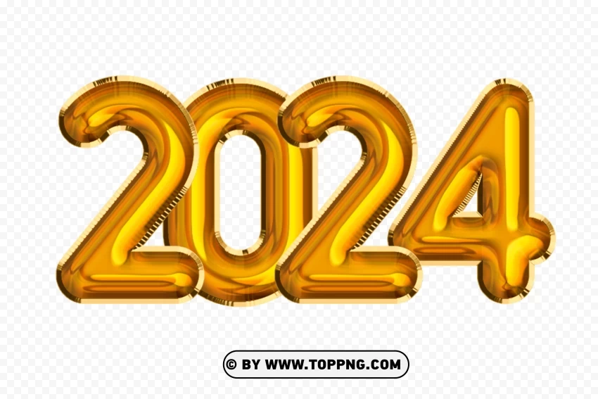 Golden 2024 Balloons Style HD Quality Clear Background Isolated Object on Transparent PNG
