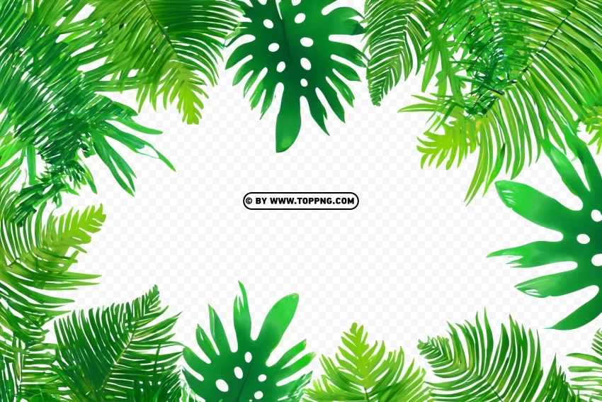 Green Leaf Frame on Tropical Forest Jungle ClearCut Background PNG Isolation