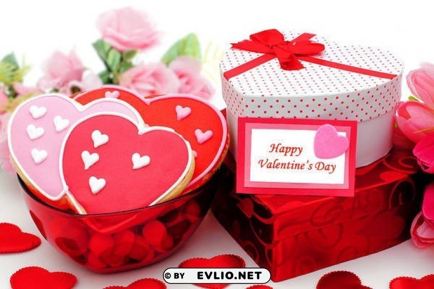 happy valentine's daywith gifts and roses PNG transparent elements package