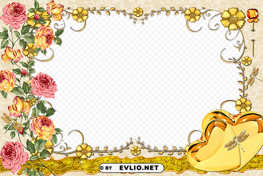 large transparent gold frame with flowers Clear background PNG images diverse assortment