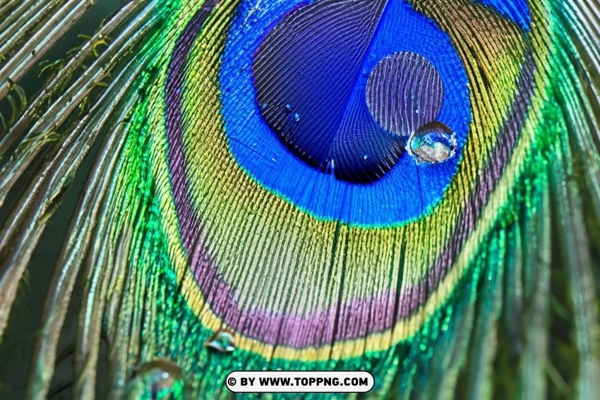 Mesmerizing Peacock Feather Water Drop Elegance Isolated Graphic on Clear Background PNG