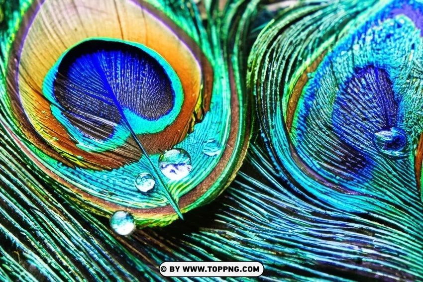 Natures Beauty Water Drop On A Peacock Feather Background Isolated Graphic On Clear PNG