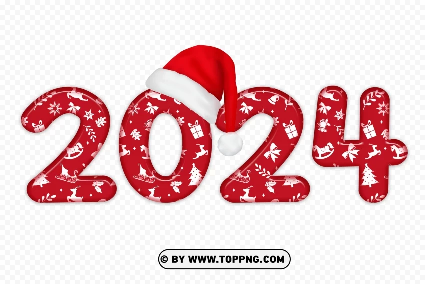 New Year Red 2024 Design With Santa Hat Holiday Isolated Object on Transparent Background in PNG - Image ID ece1c8ef