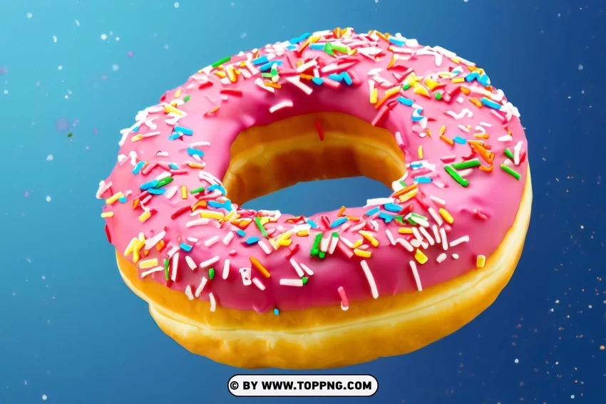 Pink and Blue Flying Doughnuts with Blue Sprinkle Clean Background Isolated PNG Object