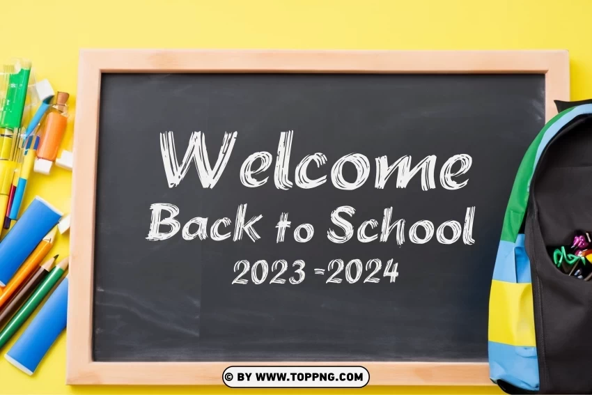 Realistic Back to School 2023 2024 Supplies on Yellow Background PNG Image Isolated with High Clarity - Image ID 6c81bf16