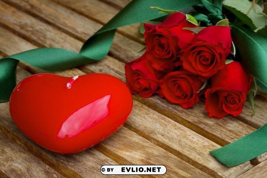 red roses and heart candle Isolated PNG Element with Clear Transparency