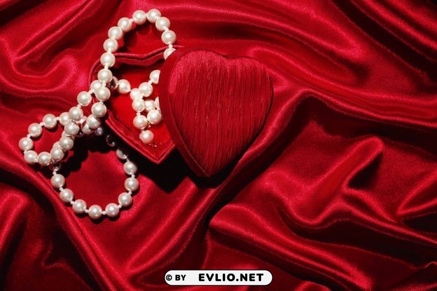 red satin heart and pearls Isolated Subject in Clear Transparent PNG