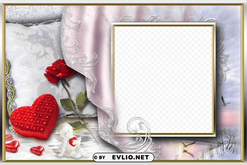 romanticframe with heart rose and angel PNG images without restrictions