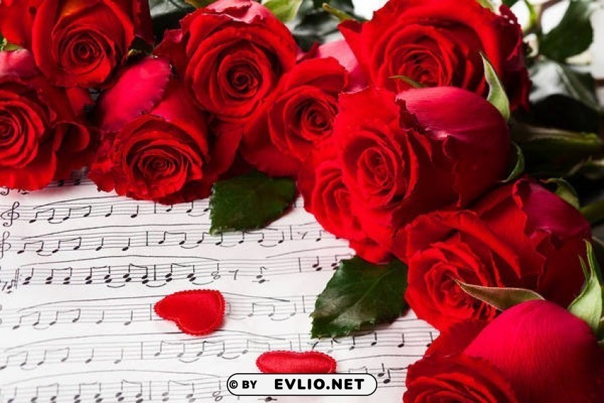 romanticwith hearts roses and music sheet Isolated Subject on HighResolution Transparent PNG